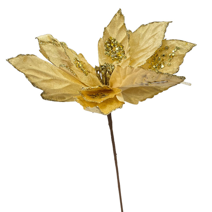 22" Jewel Poinsettia Stem - Gold