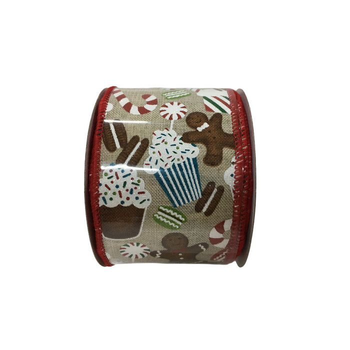 2.5 in Gingerbread Cupcake Ribbon - Natural/Multi