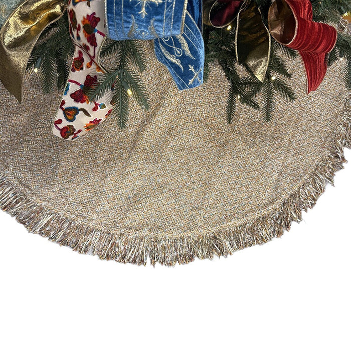 64 in Blissful Boucle Frayed Edge Tree Skirt - White/Gold