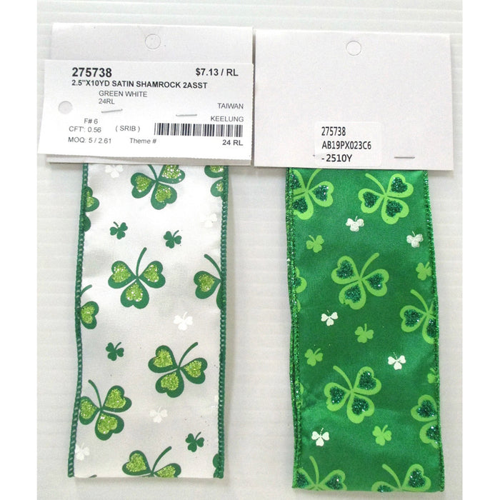 Satin Shamrock Ribbon - Green/White