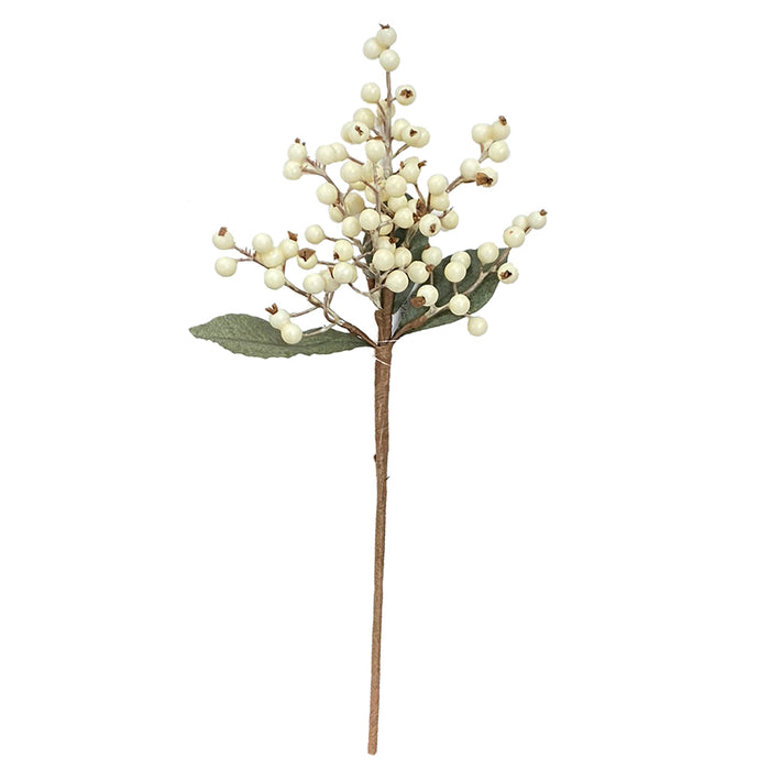 14" Berry Spray w/Leaves - Cream/Green