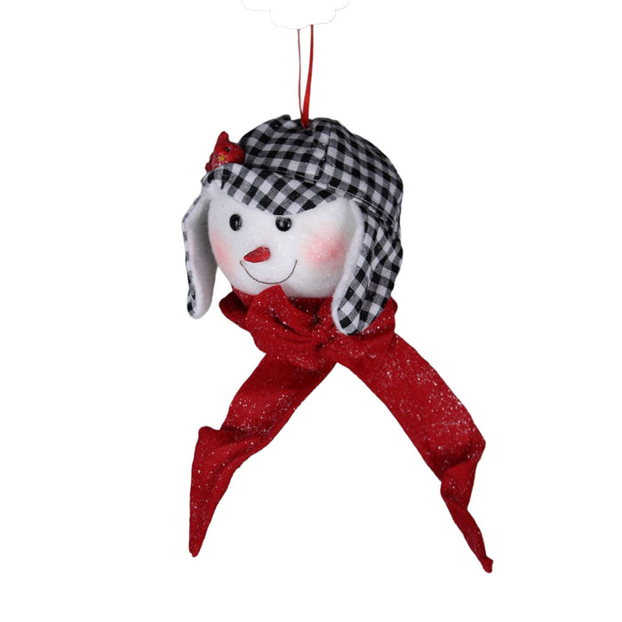 5 in Snowman Face Ornament - Red/White/Black