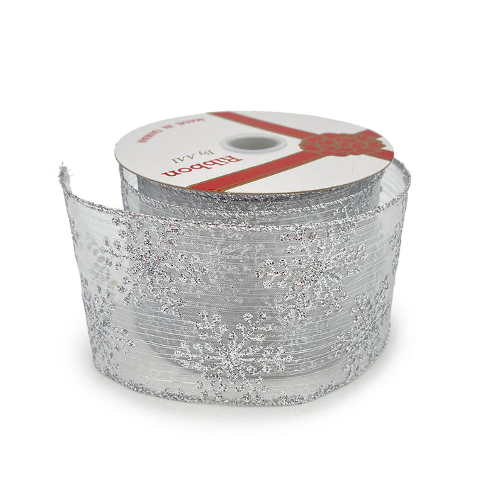 Glitter Snowflake Ribbon - Silver/White
