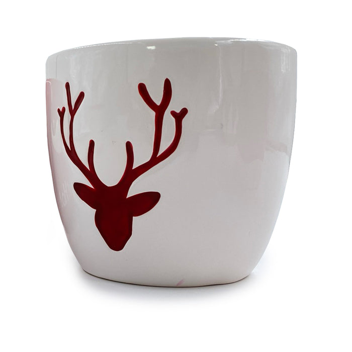 Deer Head Pot - White/Red