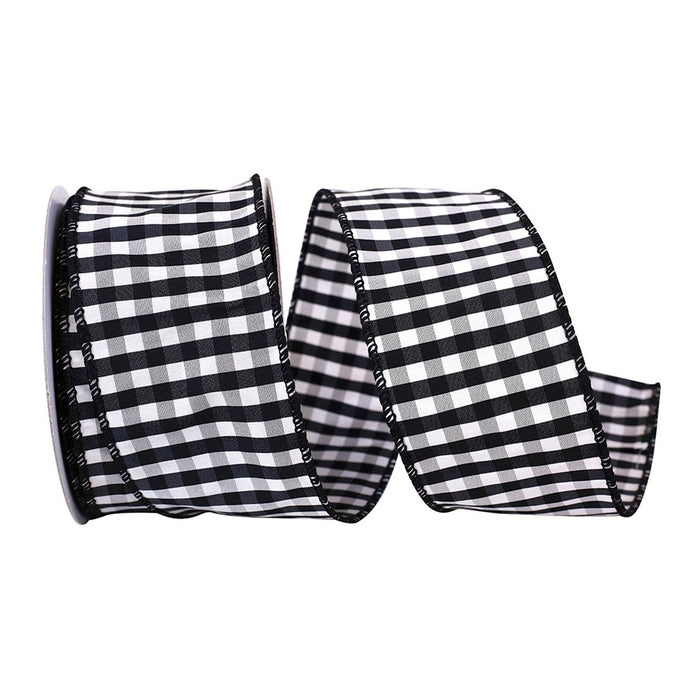 2 1/2 in Check Taffeta Wired Edge Ribbon - Black