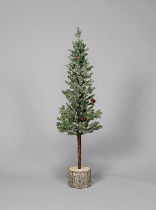 Flocked Pine Tree On Log Base