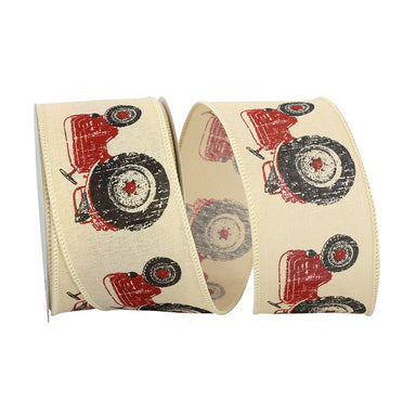 #40 Tractor Linen Classic Wired Edge Ribbon - Red