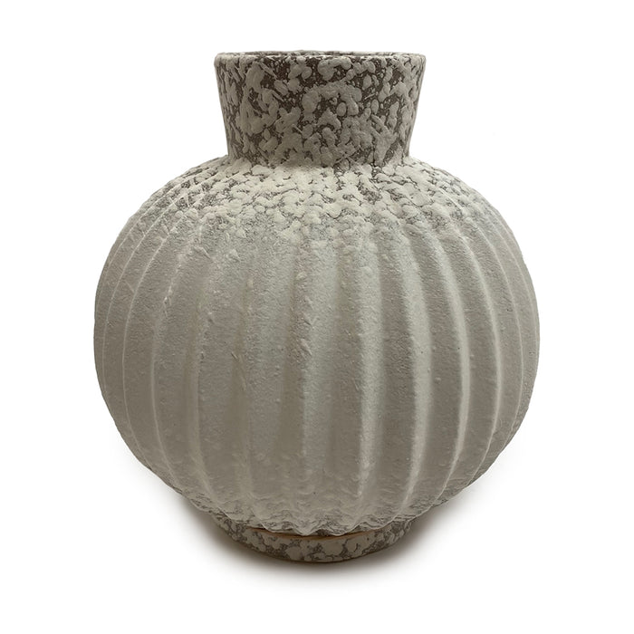 8" Stoneware Weathered Fluted Vase - Reactive Brown/White