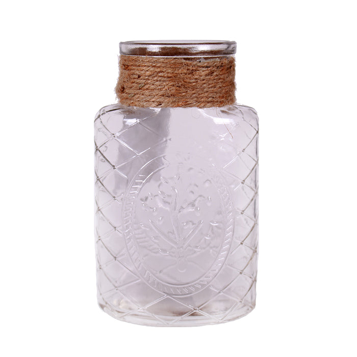 Lattice Glass Vase W/Rope 7" x 2.75" x 4.1" Clear