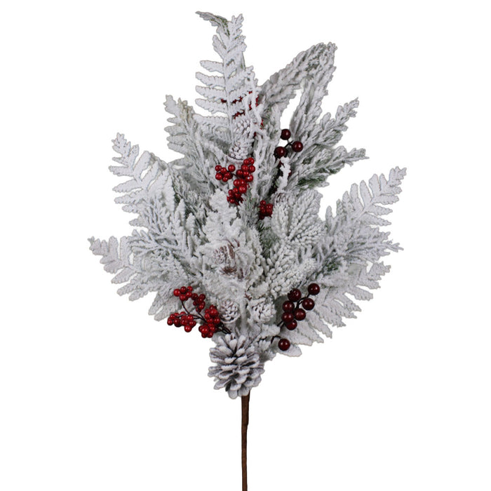 33 in Snow Pine Berries Cone Spray - White/Red/Green