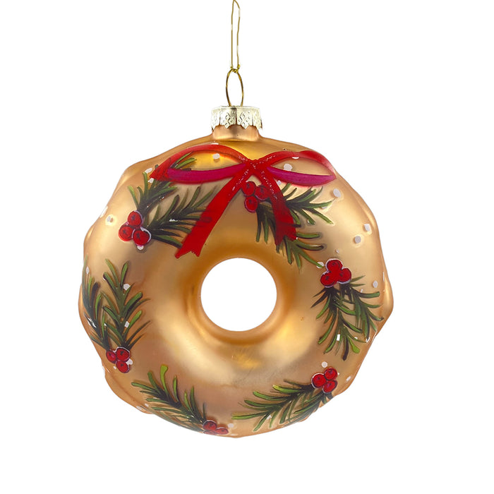4.5" Glass Doughnut Ornament - Red/Brown
