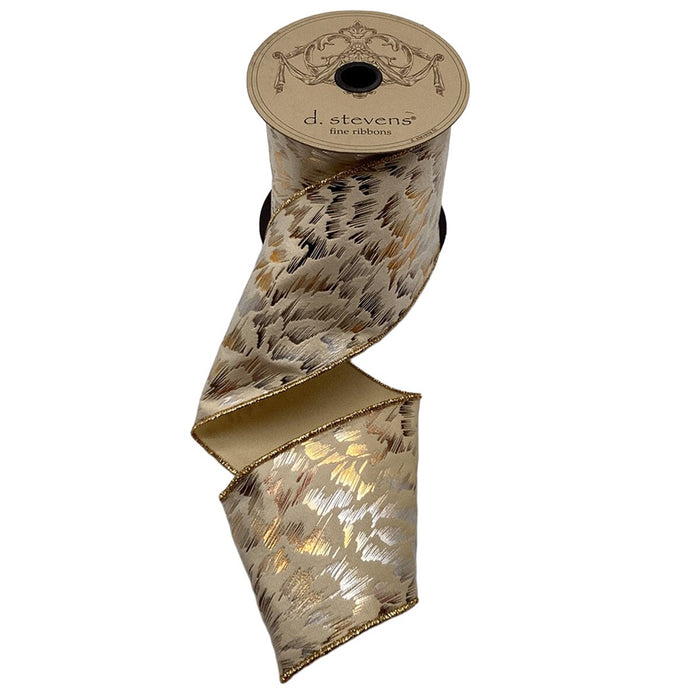 4 in Faux Suede Metallic Ribbon w/Feathers - Ivory