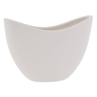 7.75" Oval Stoneware Planter - Matte White