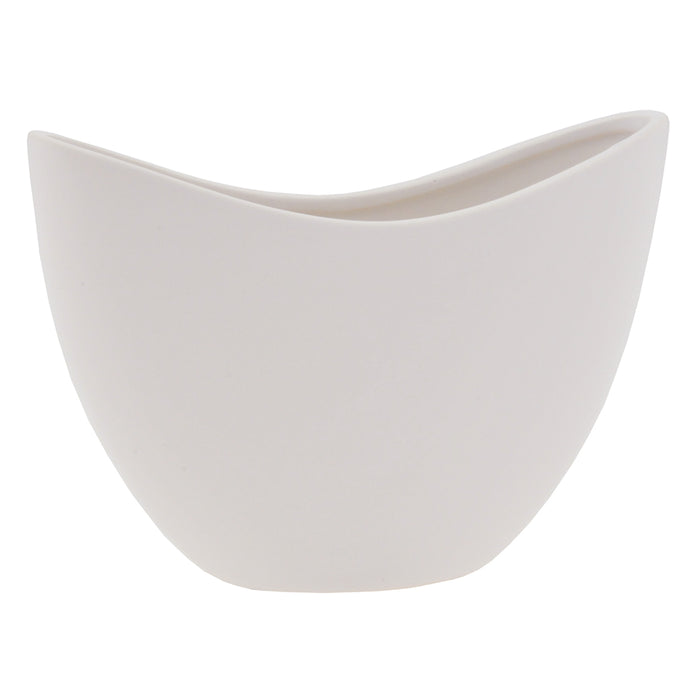 7.75" Oval Stoneware Planter - Matte White