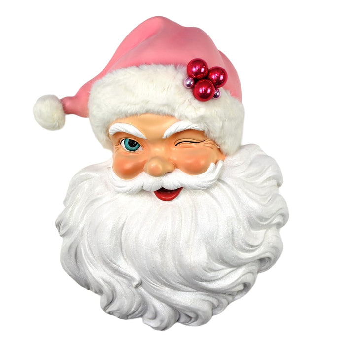 26 in Resin Santa Wall Decor - Pink/White