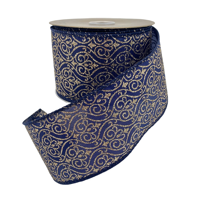 Glitter Medallion Ribbon - Navy/Gold