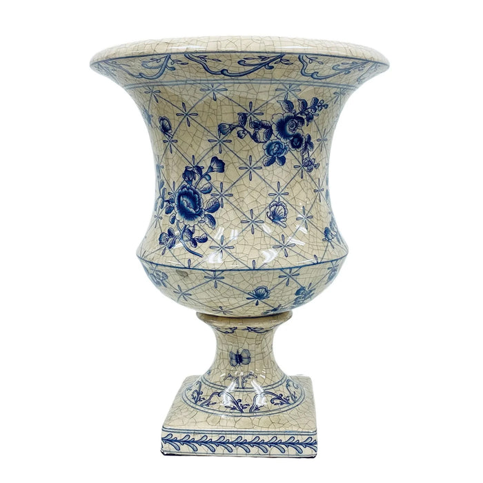 10" Rose Trellis Urn - Blue/White
