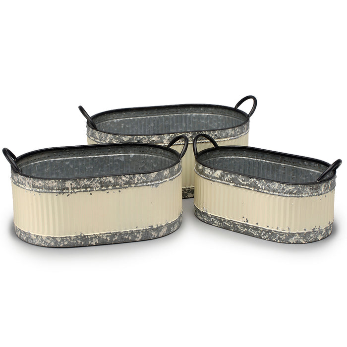 Metal Corrugated Oval Planter w/Ear Handles