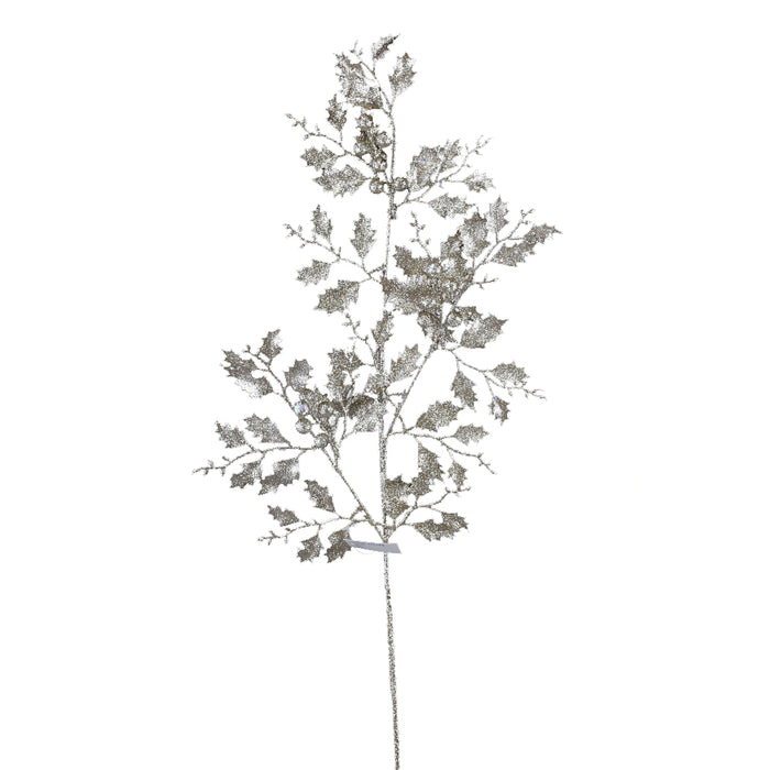 34" Glitter Holly Spray - Platinum