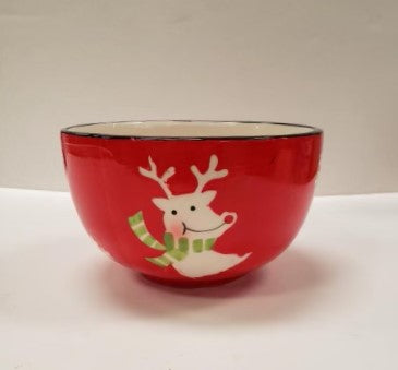 Small Ceramic Reindeer Bowl Red/White