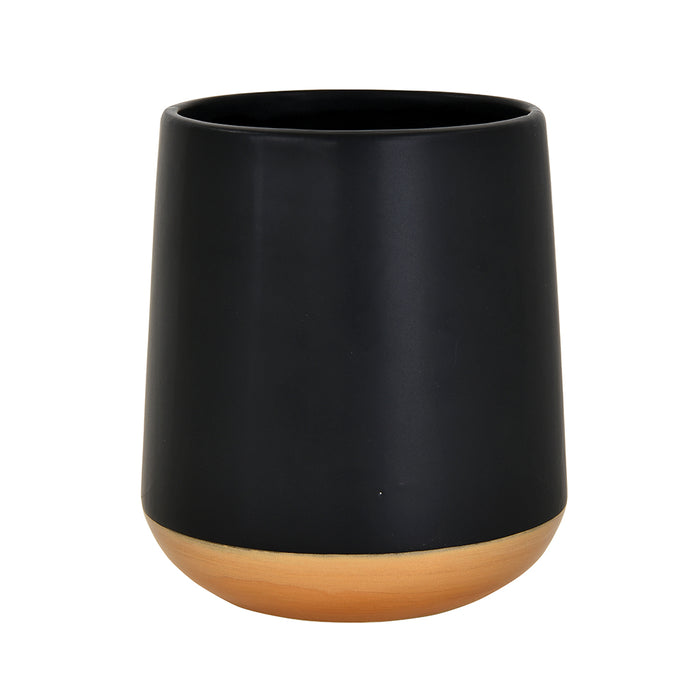4.25" Round Ceramic Pot - Black w/Gold Bottom