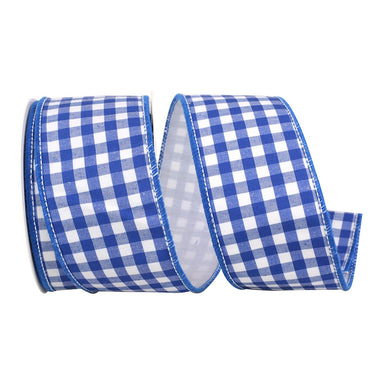 2 1/2 in Gingham Cobalt Wired Edge Ribbon - Blue