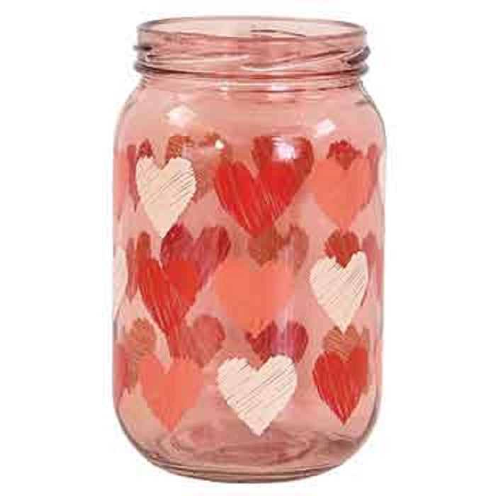 6.5 in Round Mason Jar w/Valentine Design - Pale Pink
