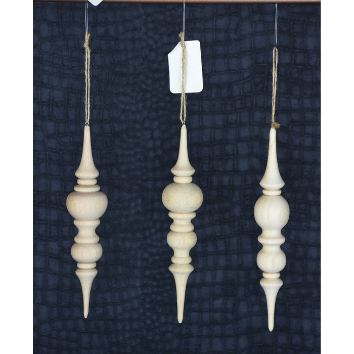 7.75" Wood Finial Ornament - Natural