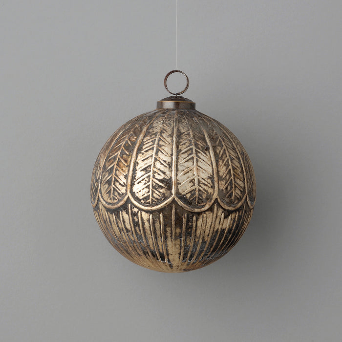 Antique Glass Ball W/Feather Design