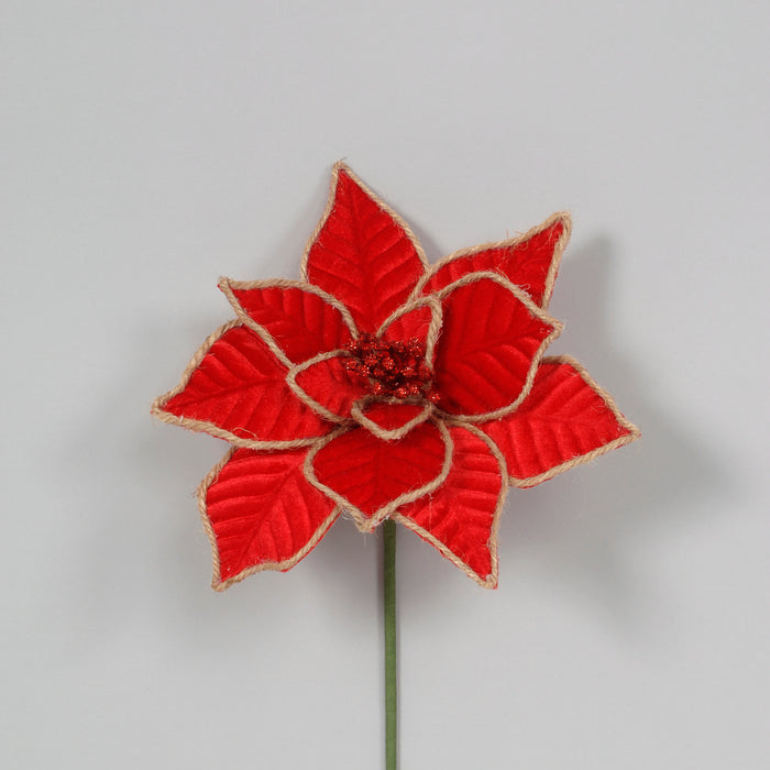 Velvet Poinsettia w/Jute Edge - Red