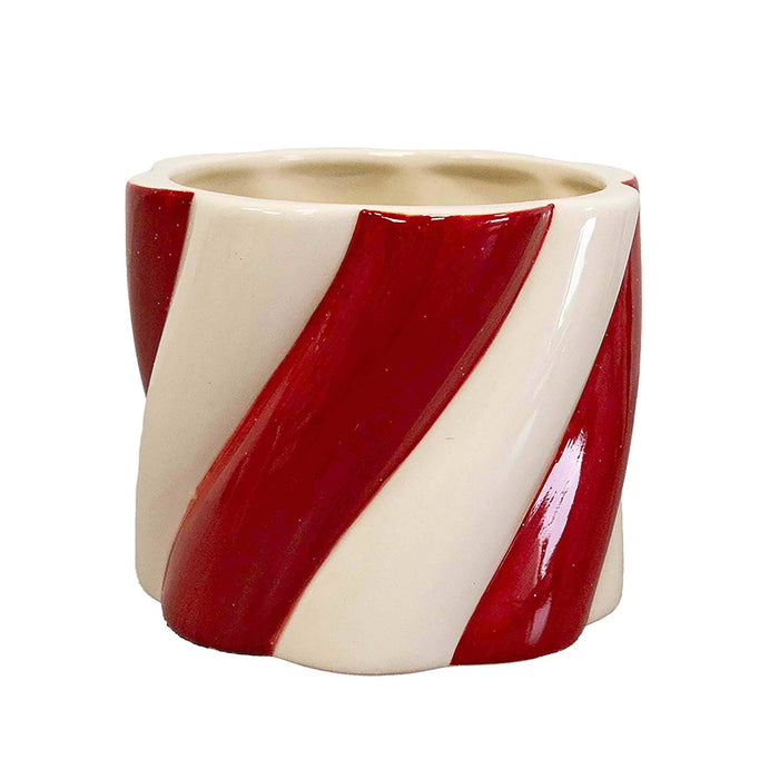 5 in Dolomite Candy Twist Pot - Red/White