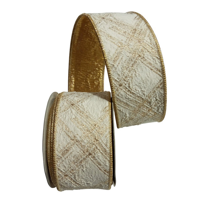 2.5 in Jacquard Metallic Ribbon - Ivory/Gold