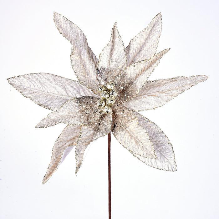 22" Metallic Bead Poinsettia Stem - Champagne