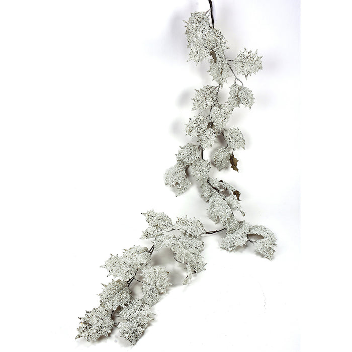 6' Gem Glitter Holly Leaf Garland - Frost