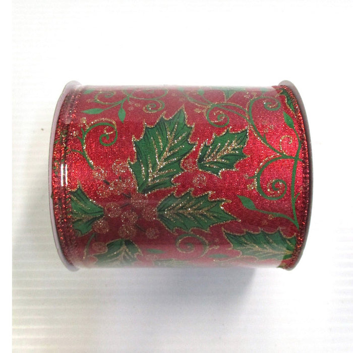 4" Glitter Holly Ribbon