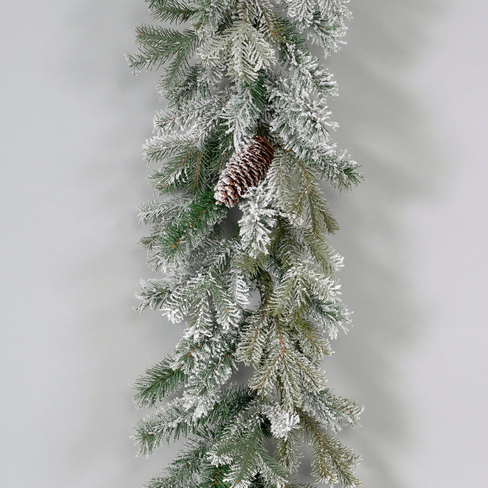 9' X 14" Pe/Vinyl Flocked Deluxe Metro Mountain Double Garland W/284 Tips