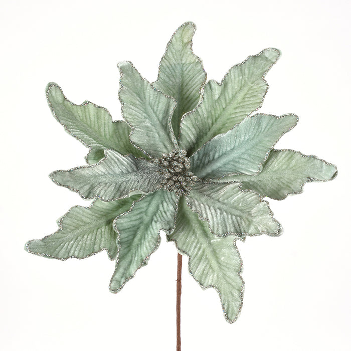 29" Velvet Poinsettia Glitter Edge Spray - Mint