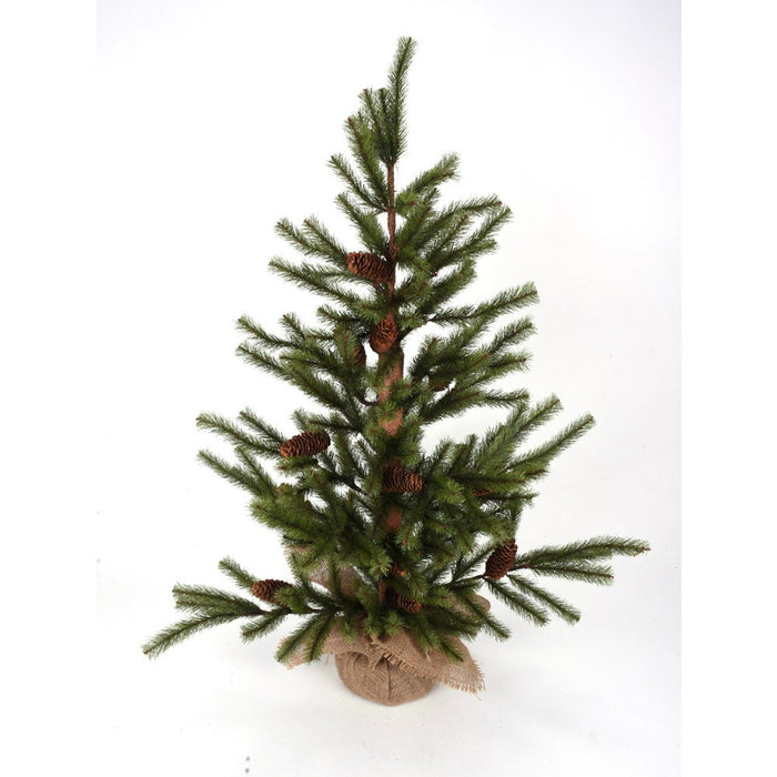 3' Flat Pine Tree w/Burlap Base - Two Tone Green