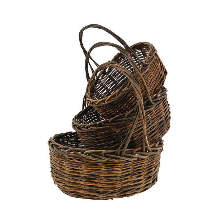 Set of 3 Oval Brown Vine Baskets w/Handle
