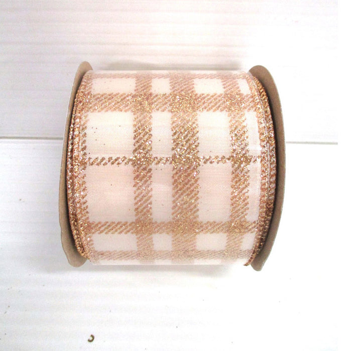 Glitter Check Ribbon - Ivory/Gold