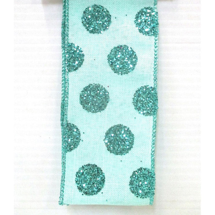Linen Glitter Polka Dot Ribbon - Aqua