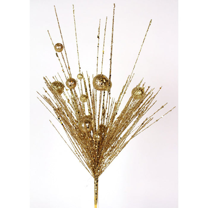 Glitter Pine Ball Starburst Spray 20"- Gold