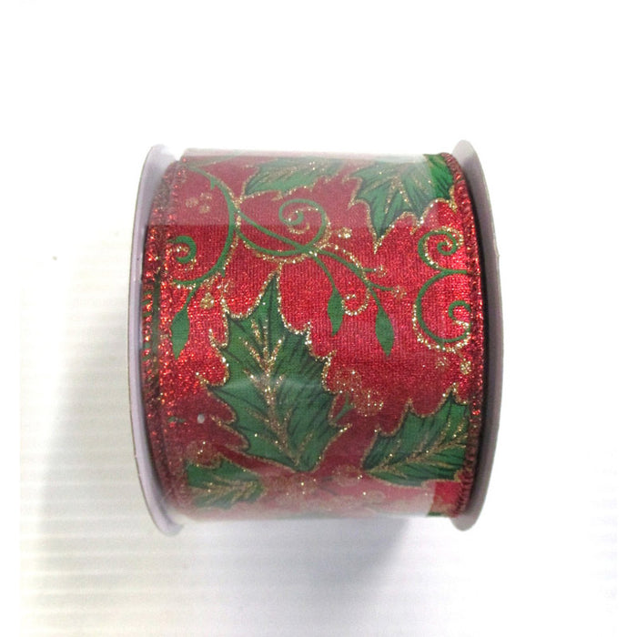 2.5" Glitter Holly Ribbon