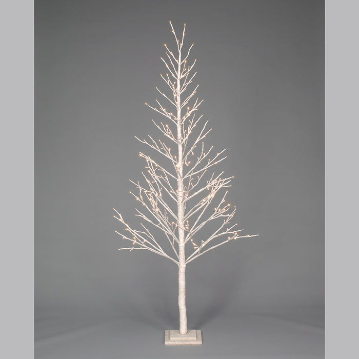 83"H Paper Glittered LED Twig Tree W/306 Warm White Ul LED Lights - White