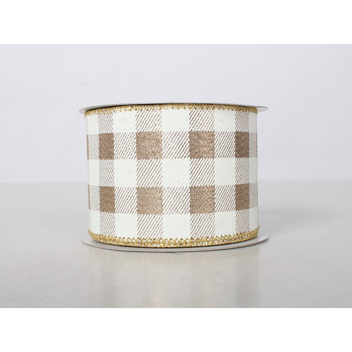 Metallic Check 2.5"X10Yd - Ivory/Gold