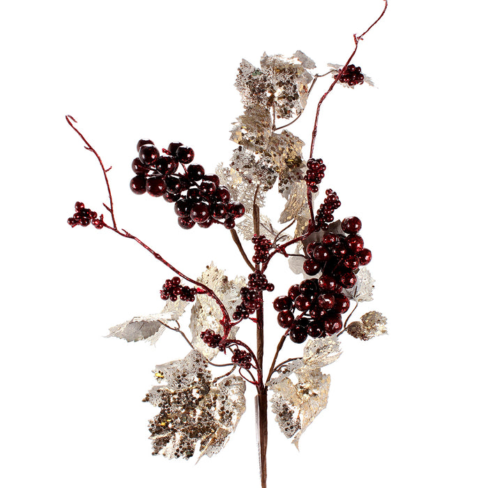 30" Grape Leaves Spray - Maroon/Platinum