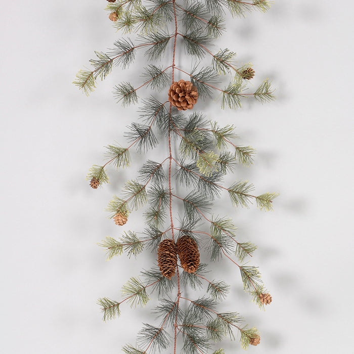 9' Vinyl Smokey Mt Pine Garland w/Pinecones - Green