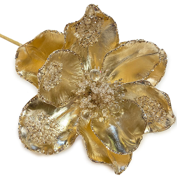 20"L Polyester/Pe Metallic Iced Magnolia (7"Dia Head) - Gold