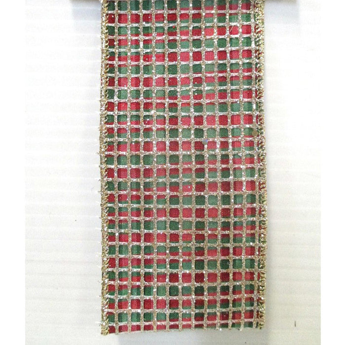 Dupion  Glitter 2.5"X10Yd - Red/Green