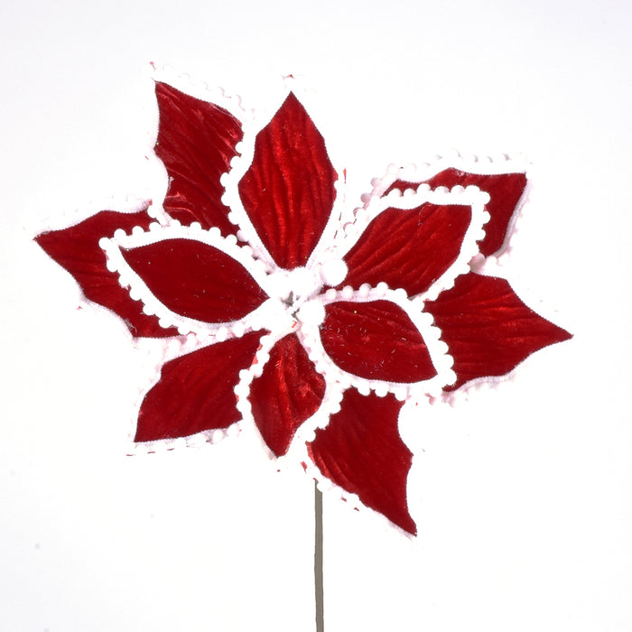 21" Velvet Ricrac Poinsettia Stem - Red/White